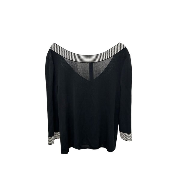 Plein Air Womens Black and Gray Striped Open Back Lightweight Sweater SZ Extra L - Picture 1 of 9